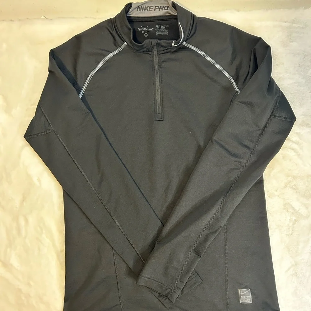 Nike Pro 1/4 Zip Long Sleeve Training Top Mens Medium Black Dri Fit Running Gym
